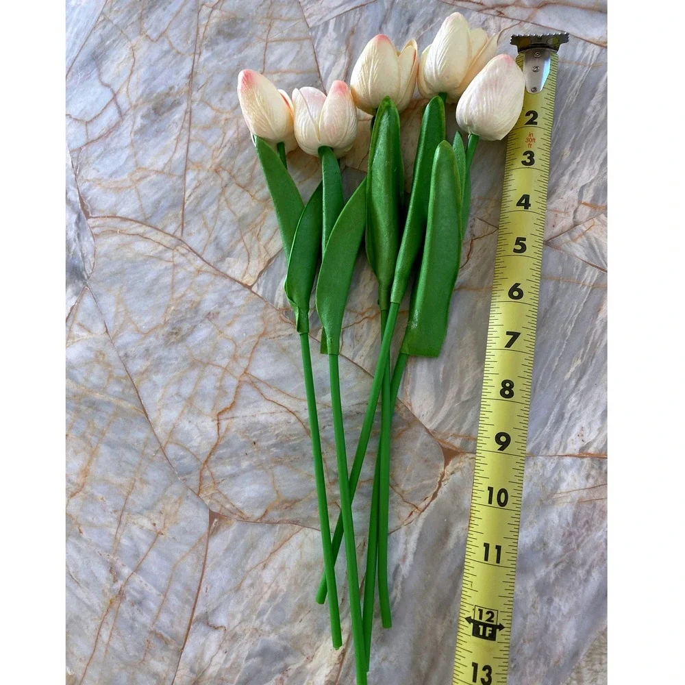 5 Piece Artificial Tulip Stems Cream Pink Faux Silk Flowers Spring Home Decor